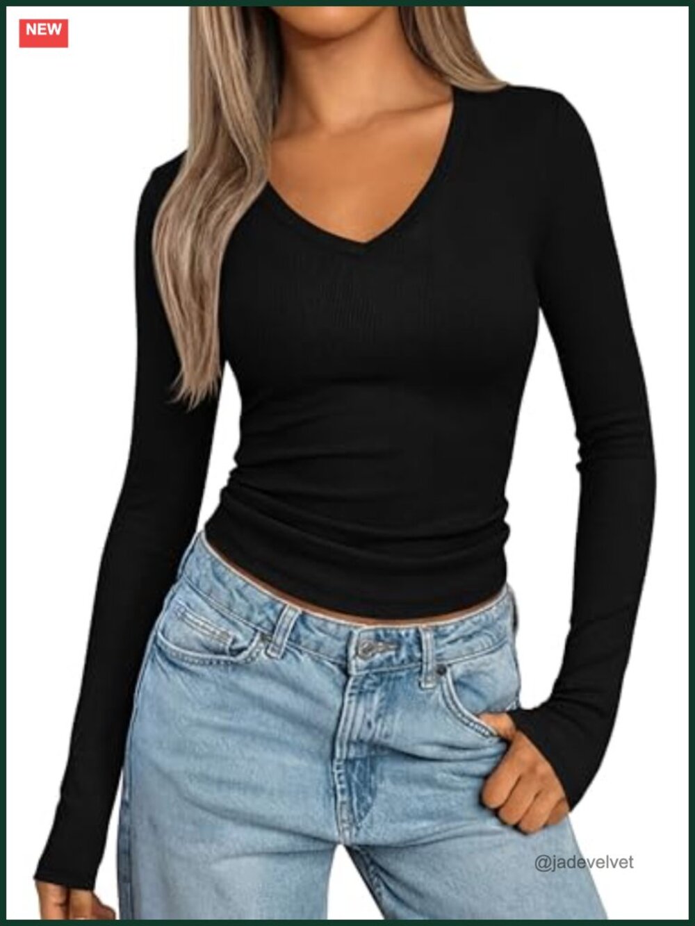 Womens Long Sleeve Ribbed V Neck Knit Shirt Slim Fit Top